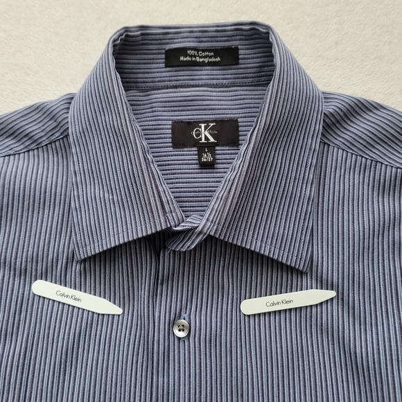 CK | TALL 16.5 36/37 Cotton EUC Men's Dress Shirt | Calvin Klein blue stripes - Picture 7 of 12
